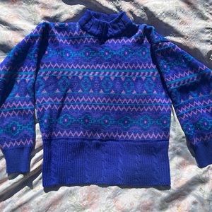 Vintage 90’s Bright Purple Blue Retro Edelweiss Ski Grandpa Sweater
